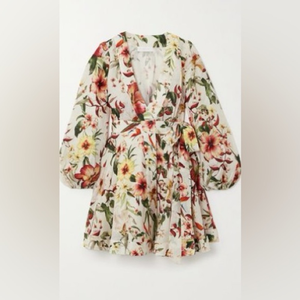 ZIMMERMANN LINEN LEXI FLORAL WRAP DRESS - Picture 4 of 9